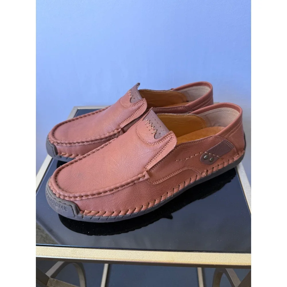 Greks‎ Mens Leather Slip On Loafers Tan Brown Driving Shoes Size 45 EU 11.5 US